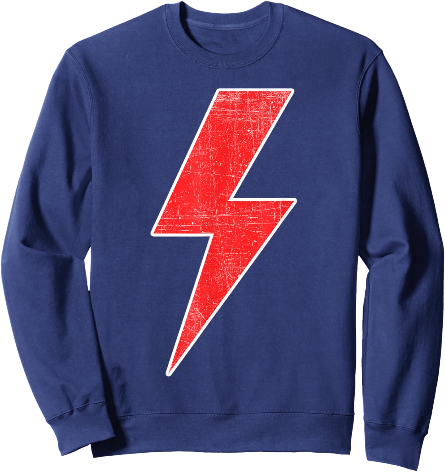 RED & WHITE Thunderbolt Lightning Bolt Design Team Sweatshirt - Sweatshirt | Navy