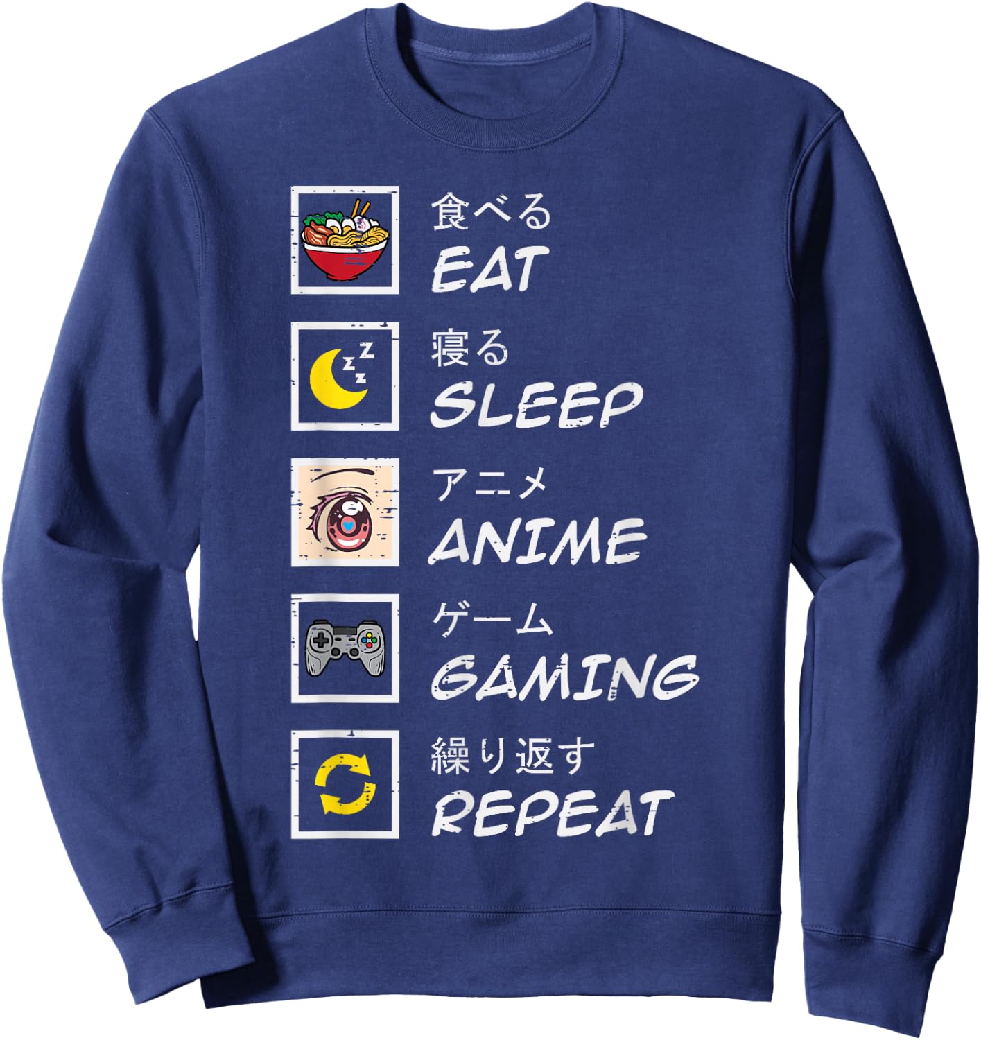 Eat Sleep Anime Gaming Repeat Gamer Teen Boys Girls Kids Sweatshirt - Sweatshirt | Navy