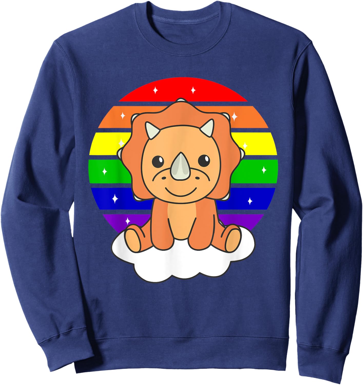 Triceratops Colorful Rainbow For Kids Cute Dino Sweatshirt - Sweatshirt | Navy