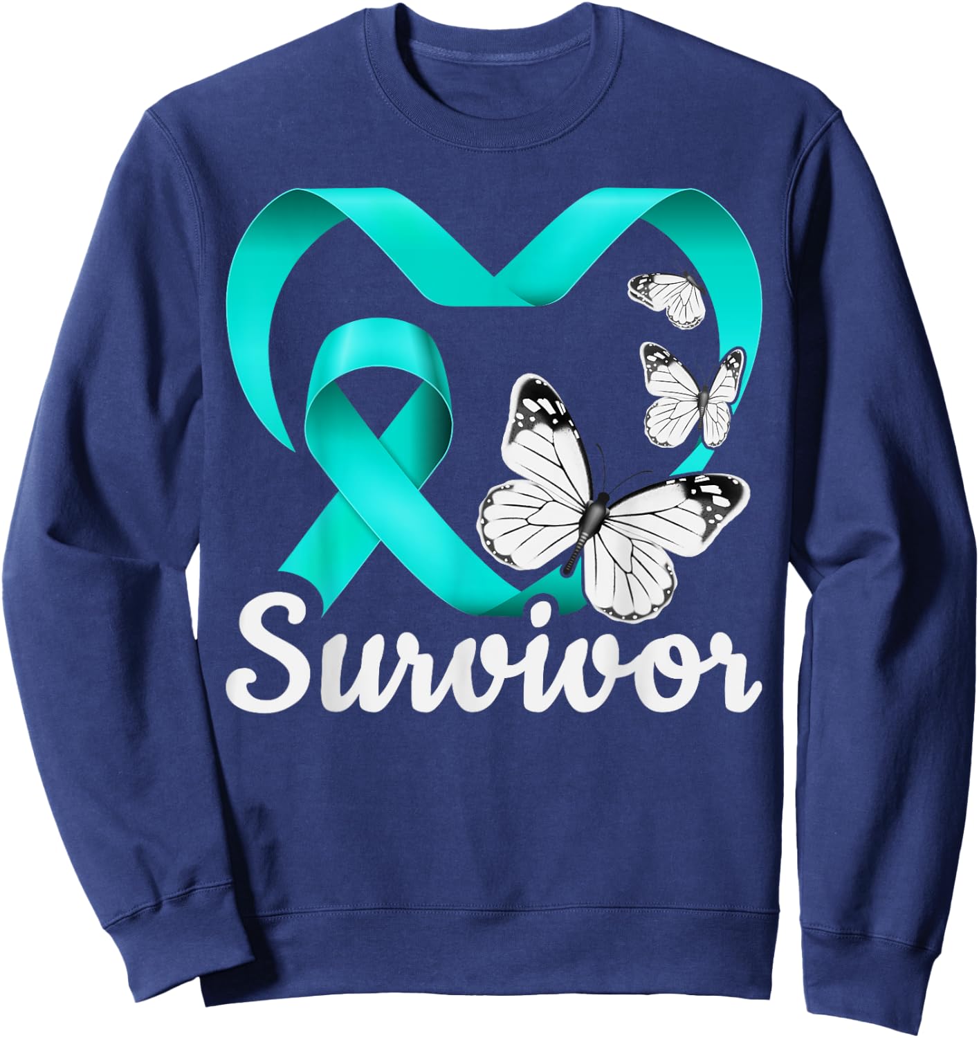 Sexual Assault Survivor, teal heart, butterflies Sweatshirt - Sweatshirt | Navy