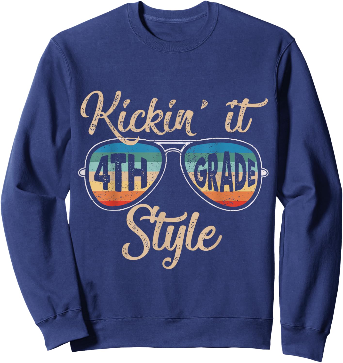 Kickin' It 4th Grade Style Back To School Elementary Teacher Sweatshirt - Sweatshirt | Navy