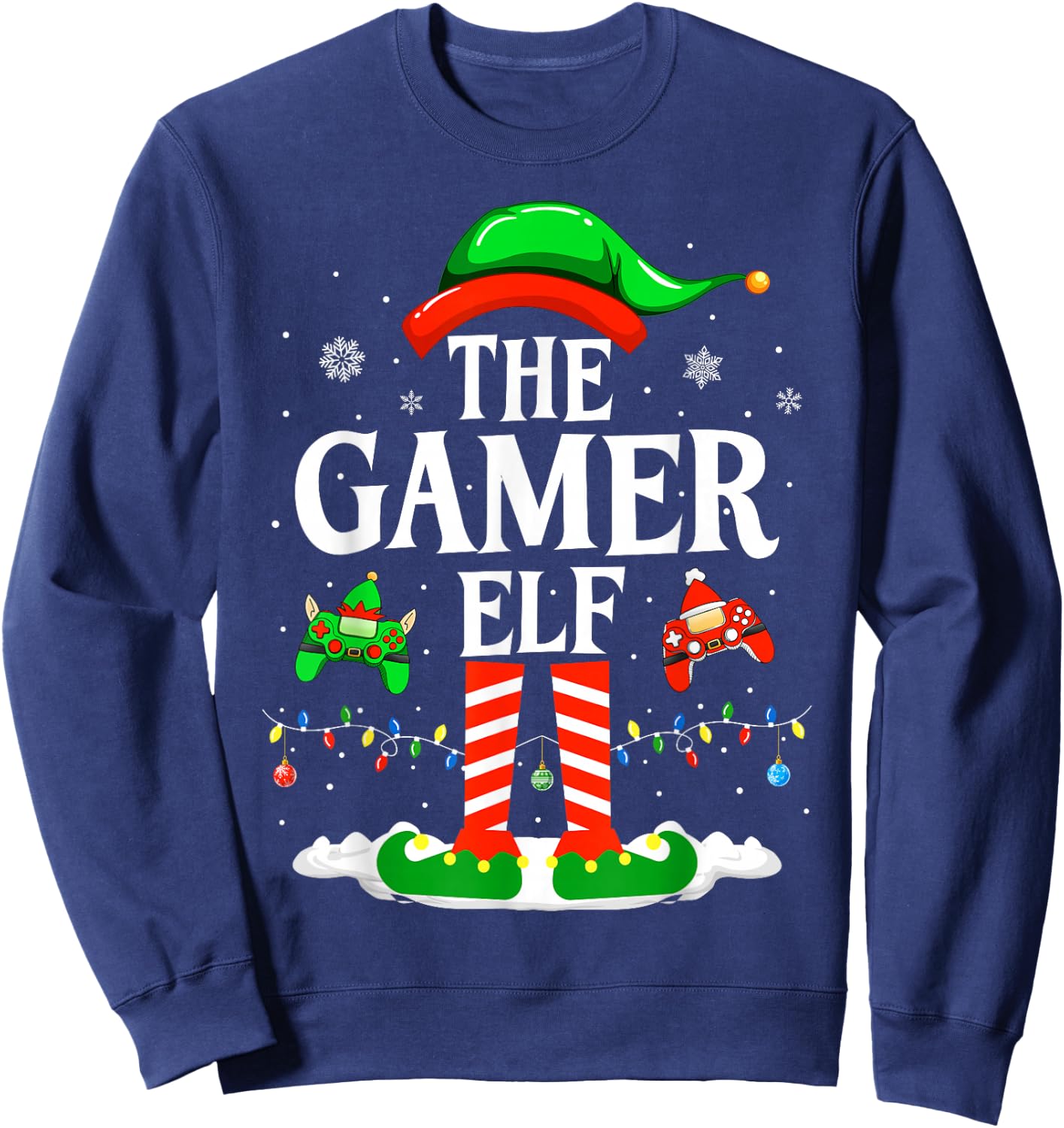 The Gamer Elf Funny Gaming Elf Christmas Gamer Sweatshirt - Sweatshirt | Navy