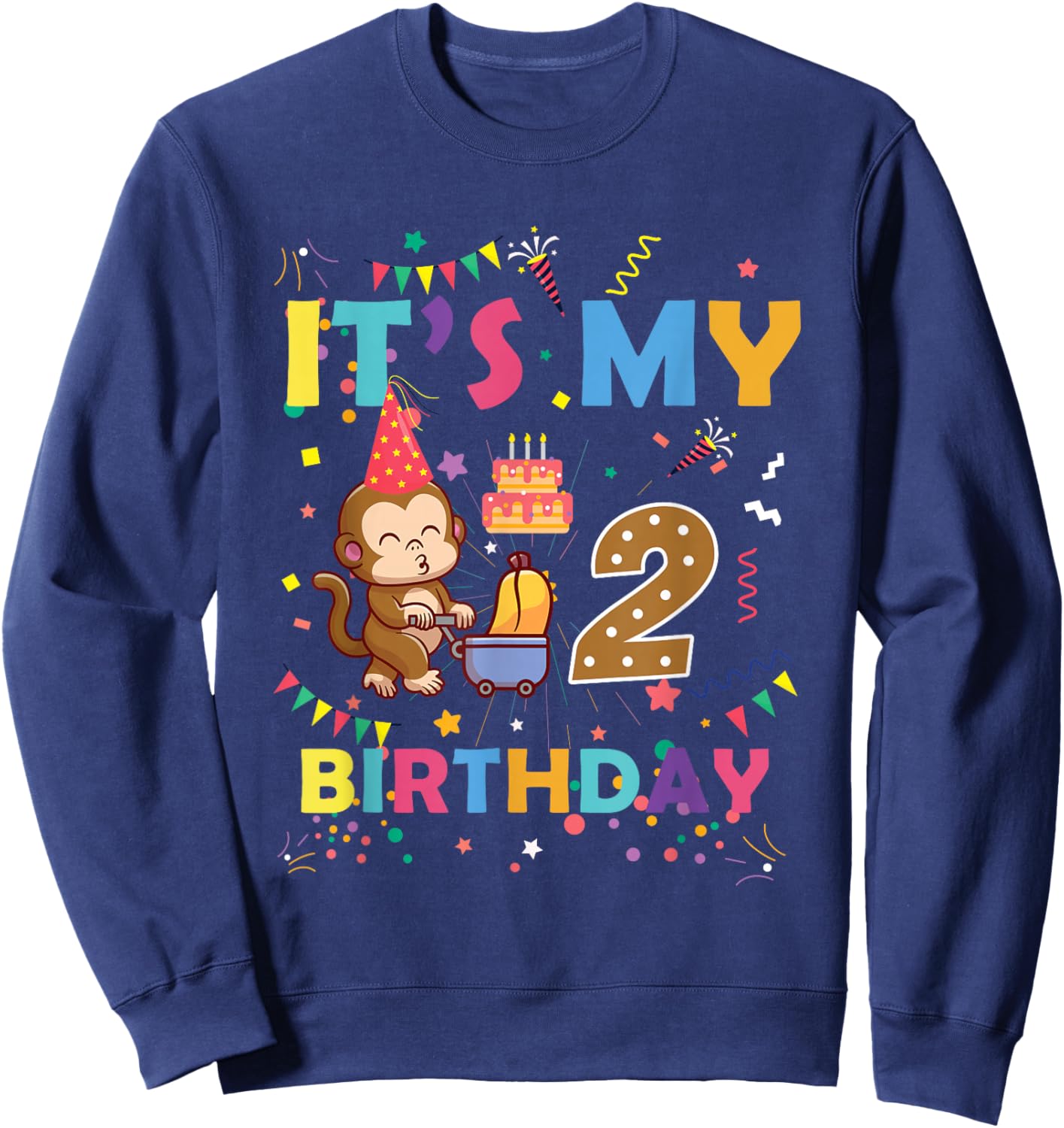It's My 2nd Birthday Monkey 2 Year Old Boys Girls Kids Sweatshirt - Sweatshirt | Navy