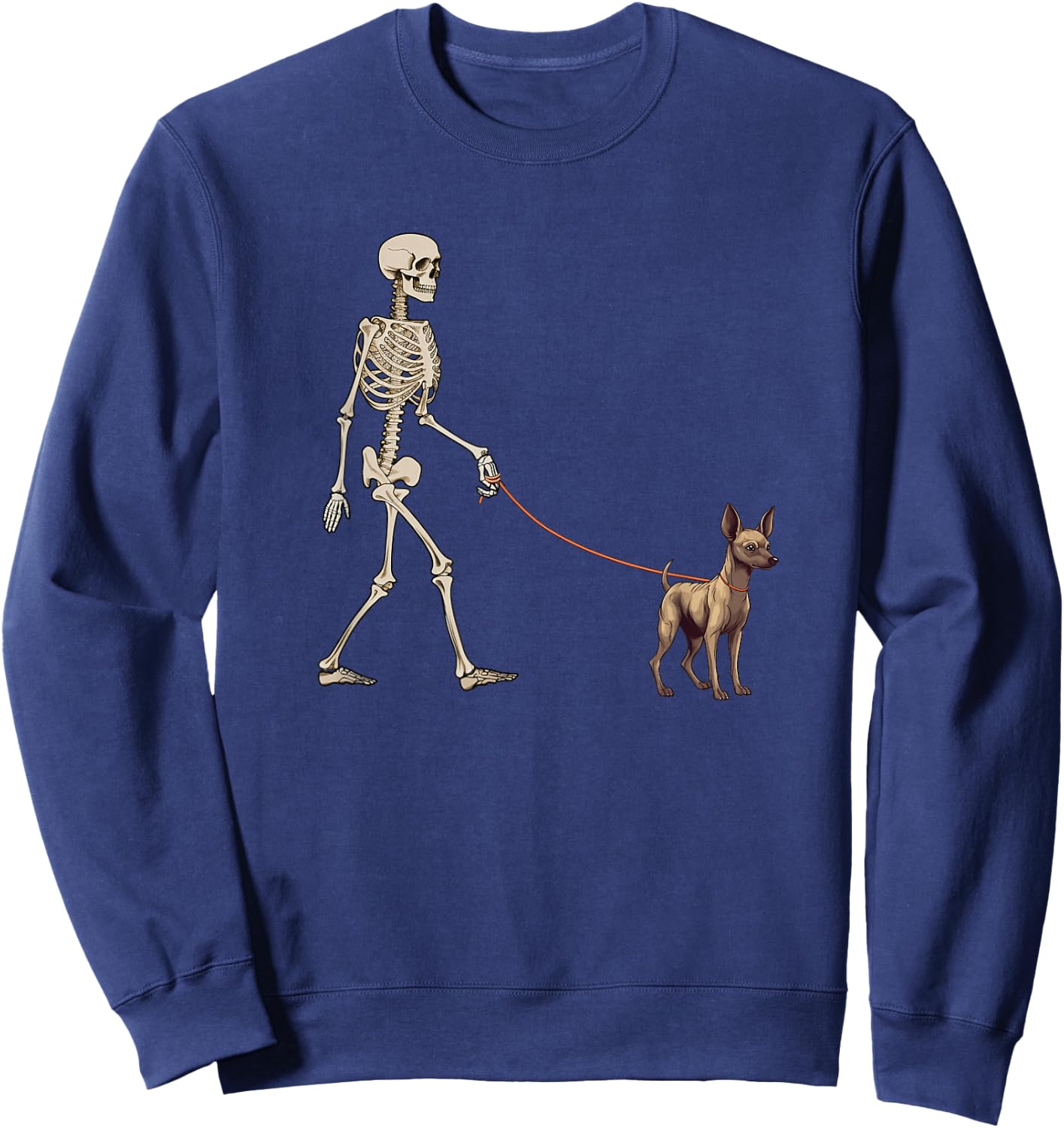 Funny Xoloitzcuintli Xolo Skeleton Dog Walking Halloween Dog Sweatshirt - Sweatshirt | Navy