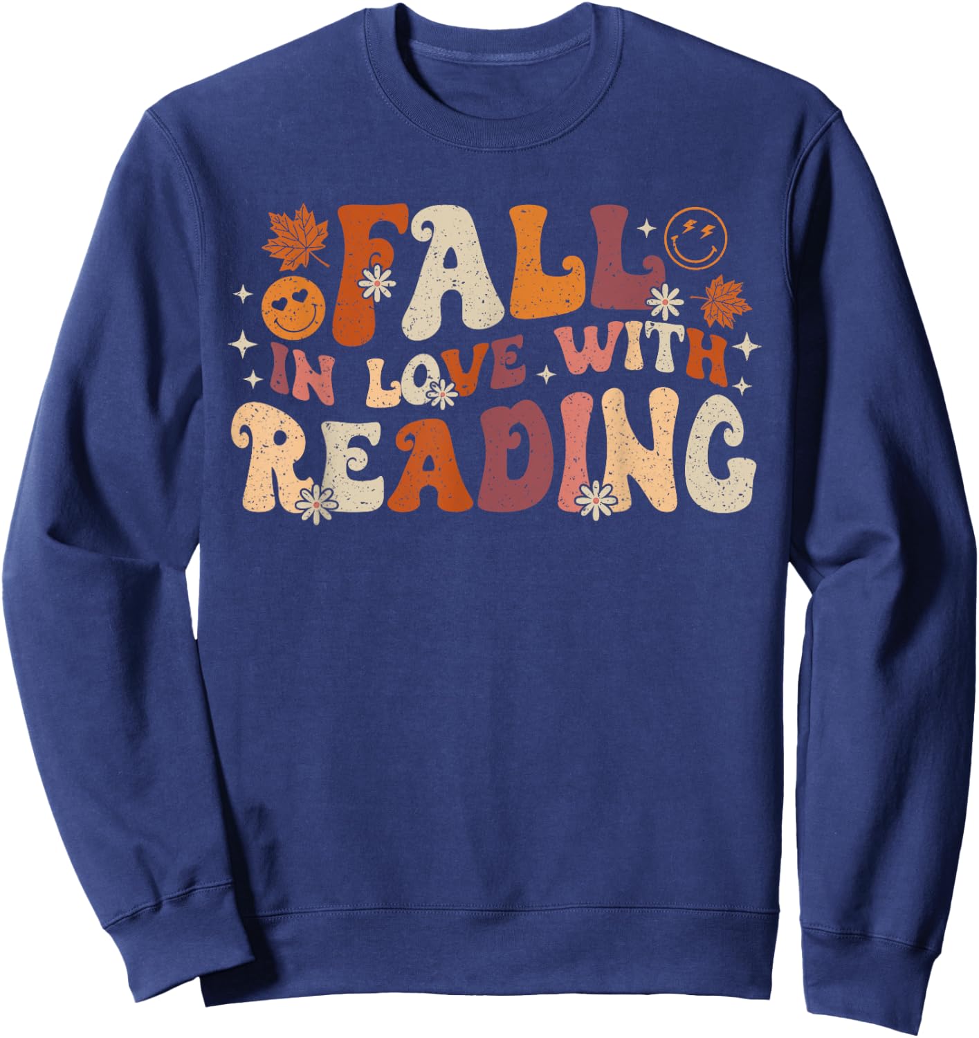 Fall In Love With Reading Autum Thanksgiving Teacher Kids Sweatshirt - Sweatshirt | Navy