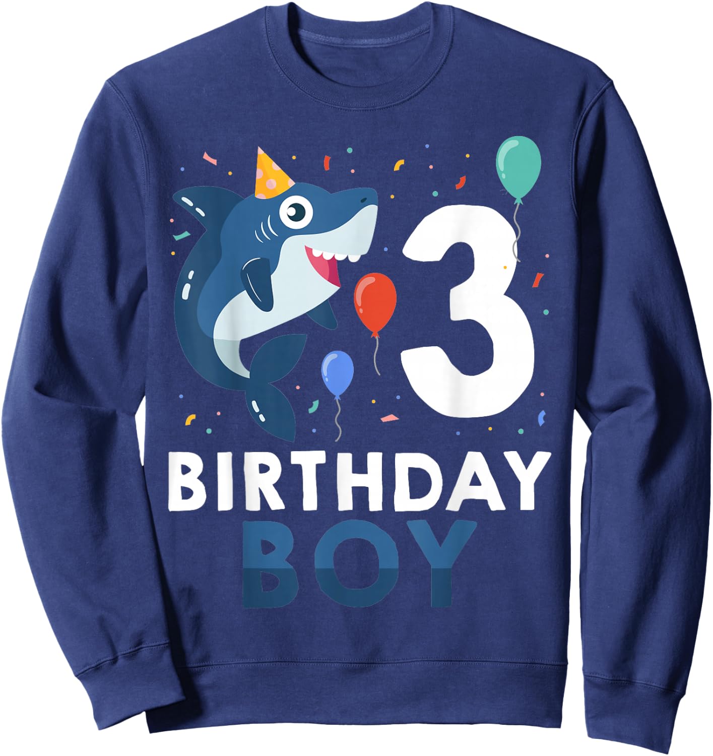 3rd Birthday Boy Shark Ocean 3 Year Old Funny B-Day Matching Sweatshirt - Sweatshirt | Navy