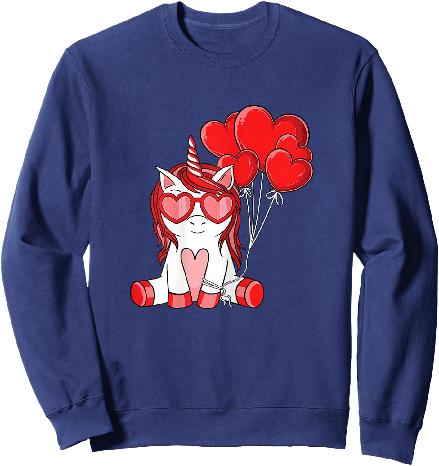 Cute Valentines Day Unicorn Lover Heart Balloon Girls Kids Sweatshirt - Sweatshirt | Navy