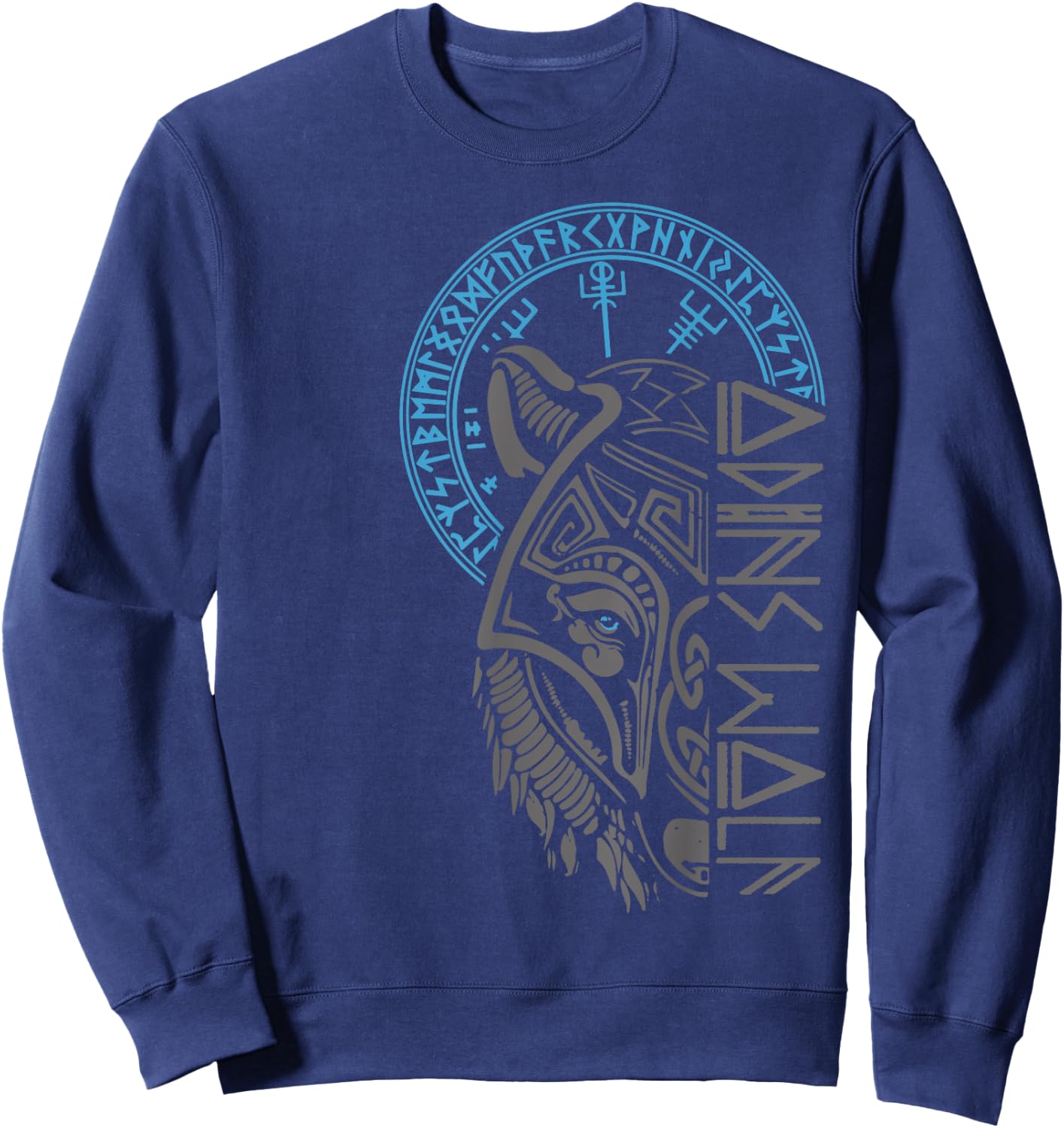 Odin's Wolf Mask Runes Norse Compass Valhalla Vikings Sweatshirt - Sweatshirt | Navy