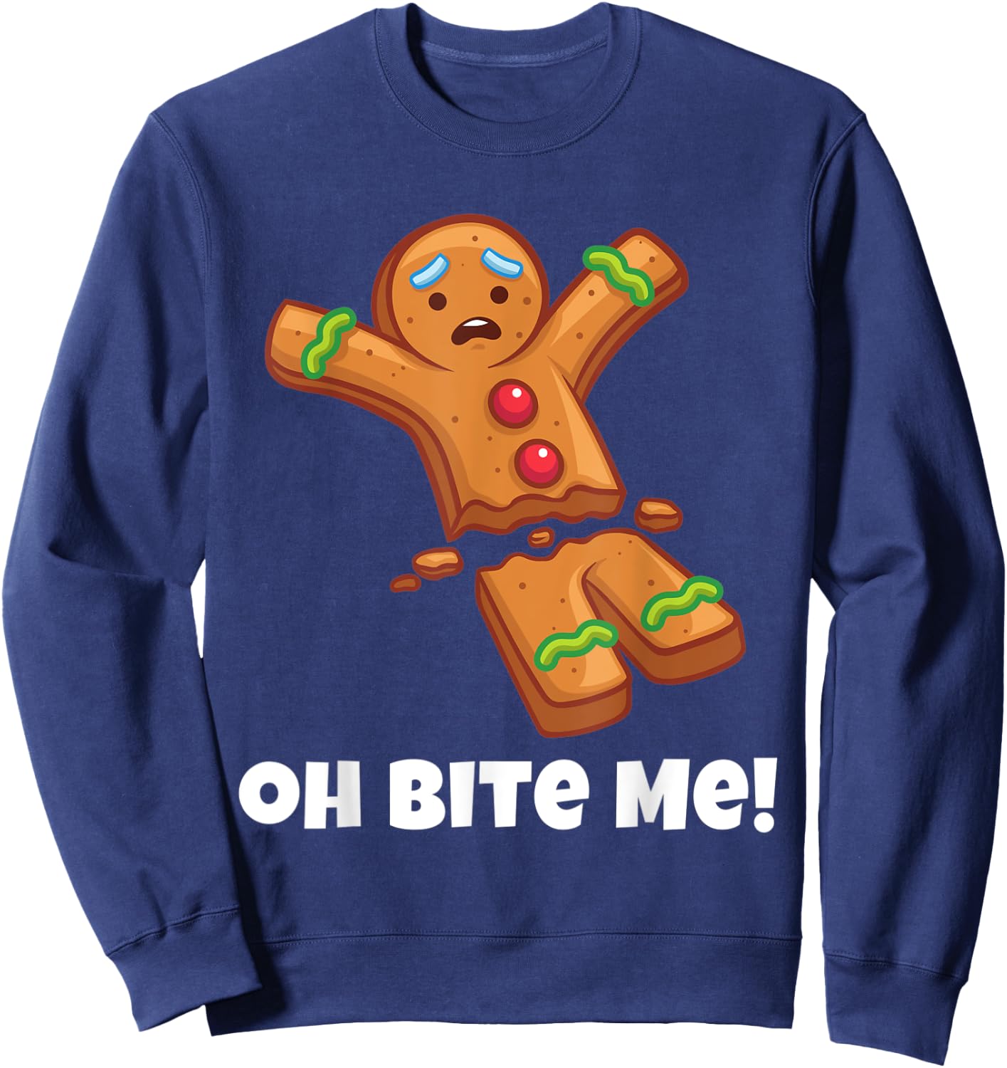 Funny Christmas Gingerbread Man Bite Me Naughty Adult Humor Sweatshirt - Sweatshirt | Navy