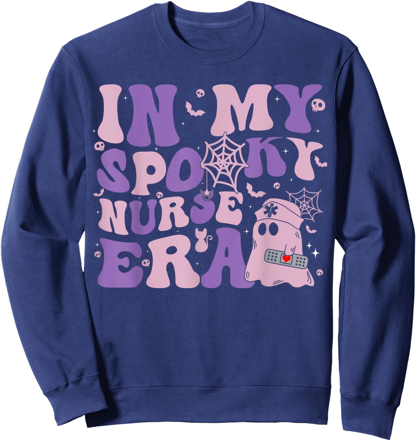 Retro Groovy Halloween In My Spooky Nurse Era Scary RN Sweatshirt - Sweatshirt | Navy