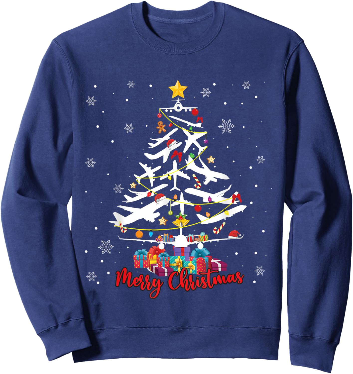 Airplane Christmas Tree Merry Xmas Most Likely Pilot Sweatshirt - Sweatshirt | Navy