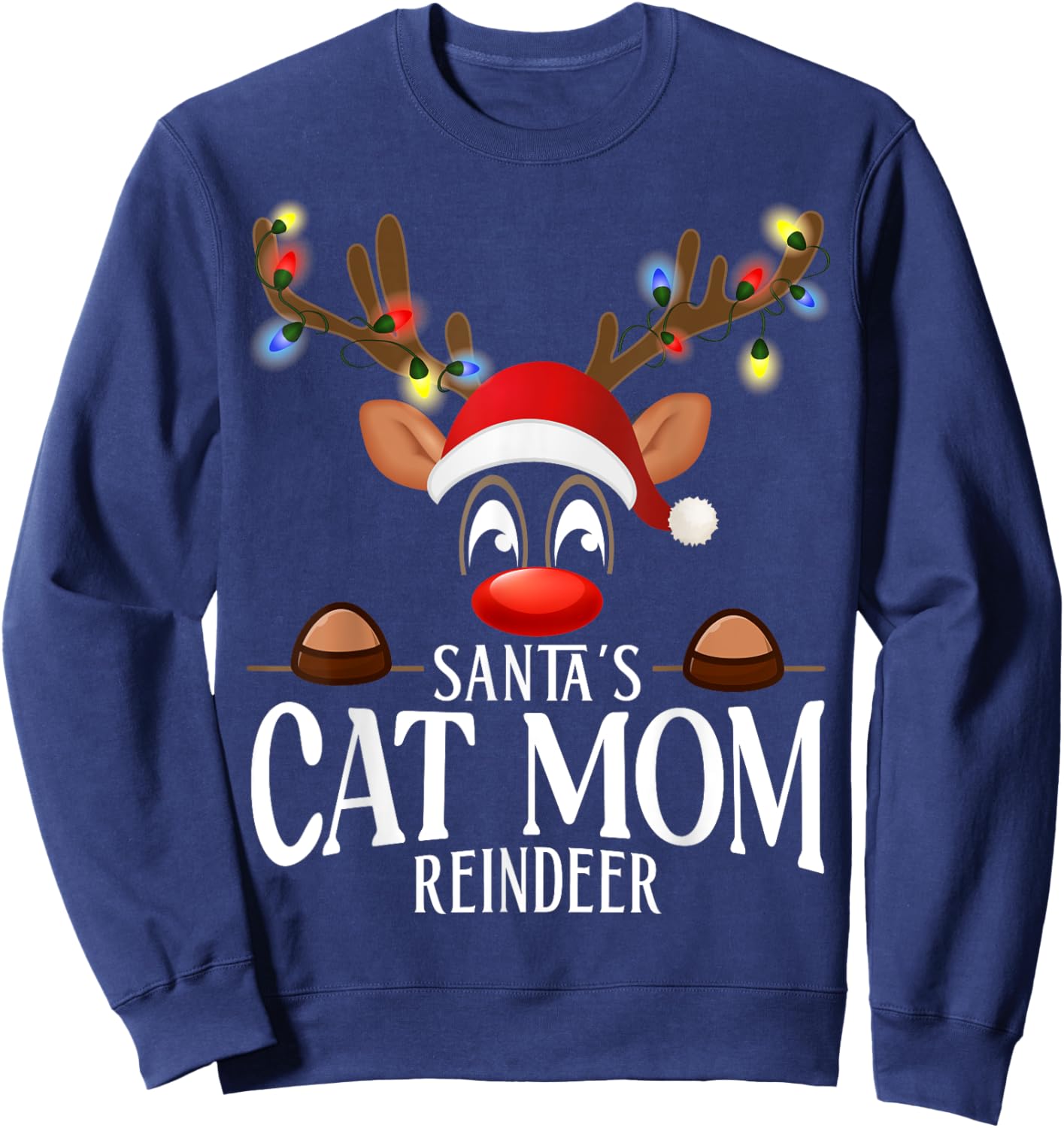 Santa's Cat mom Reindeer Funny XMas Matching PJS Sweatshirt - Sweatshirt | Navy