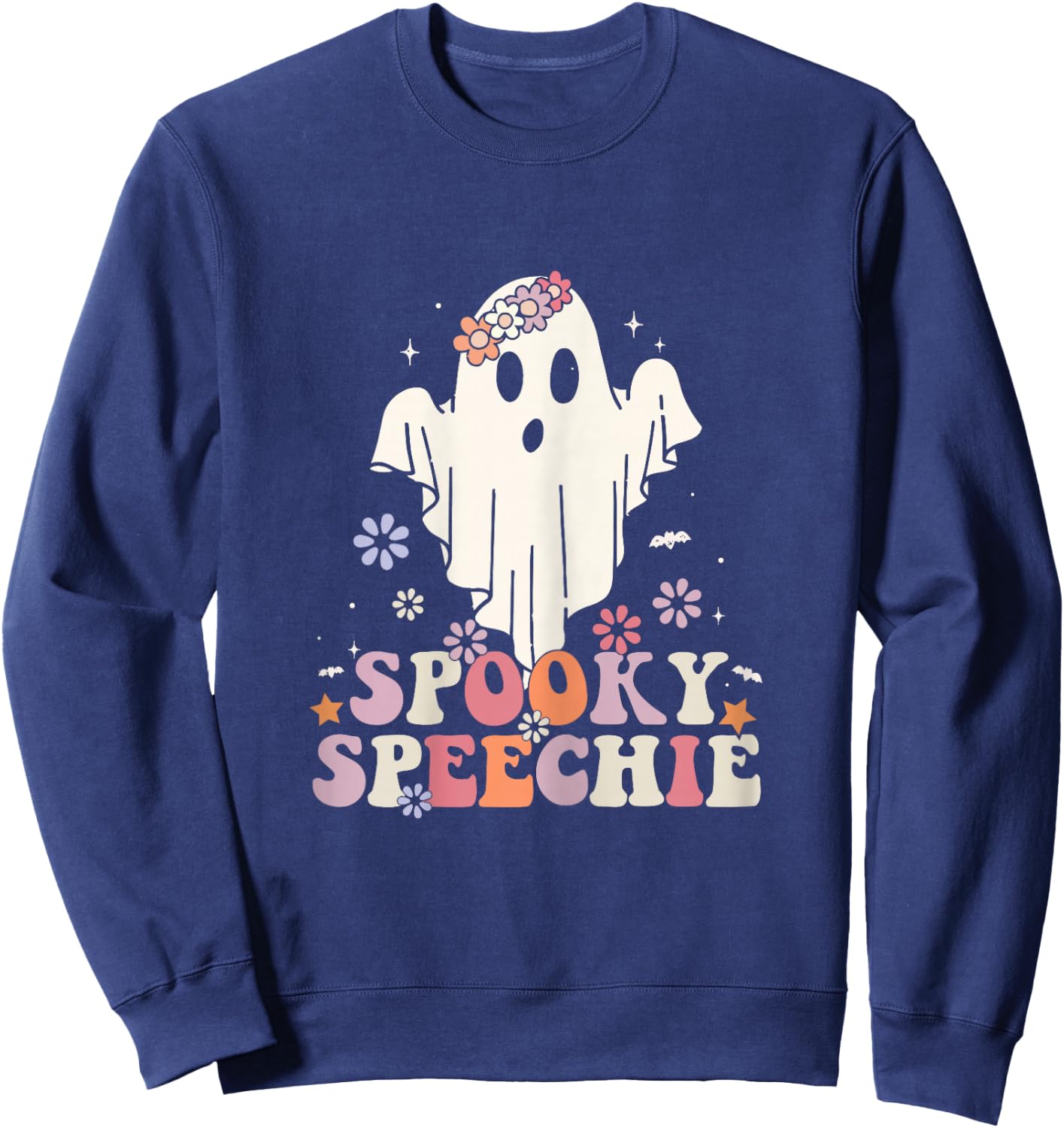 Retro Speech Therapy Halloween Spooky Speechie Language Sweatshirt - Sweatshirt | Navy