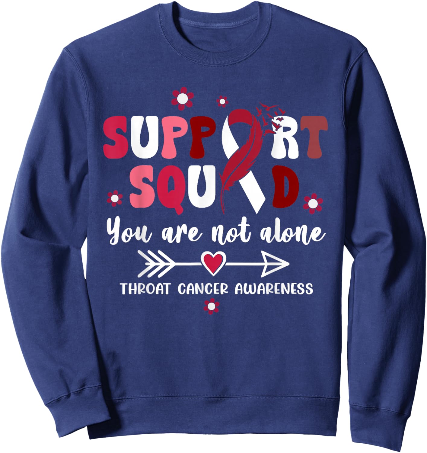 Groovy Support Squad Burgundy Ribbon Throat Cancer Awareness Sweatshirt - Sweatshirt | Navy