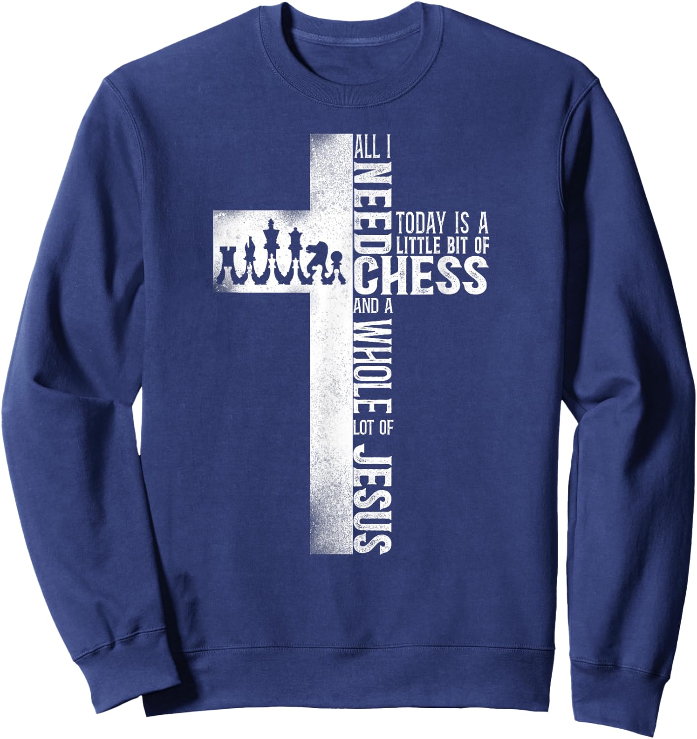 Chess Player Chess Piece Vintage Christian Jesus Cross Sweatshirt - Sweatshirt | Navy