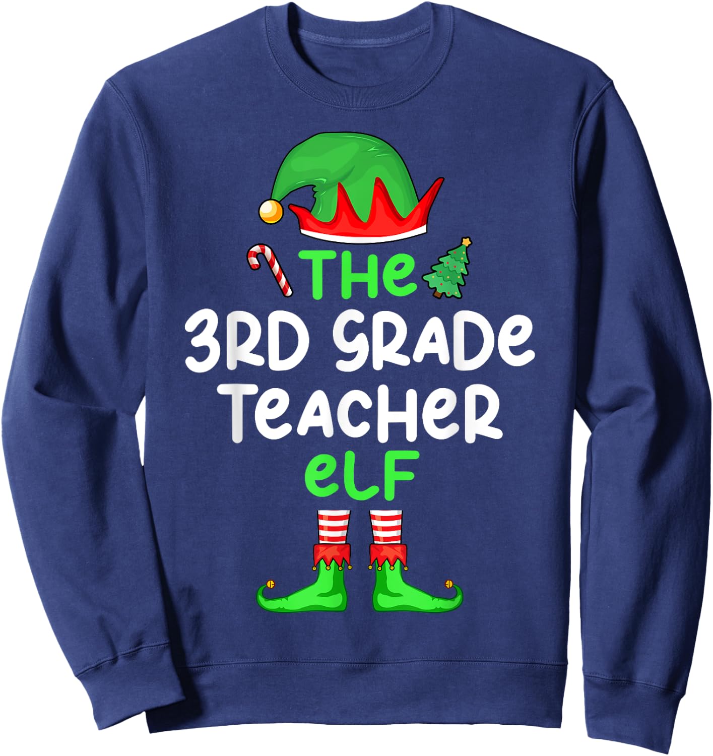 I'm The 3rd Grade Teacher Elf Christmas Matching Pajama Sweatshirt - Sweatshirt | Navy