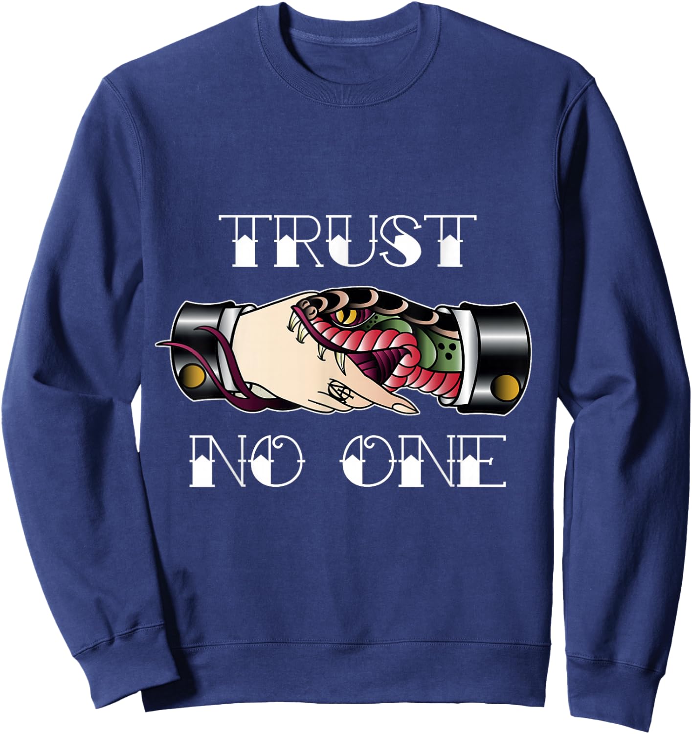 Trust No One Vintage Snake Hand Shake Sweatshirt - Sweatshirt | Navy