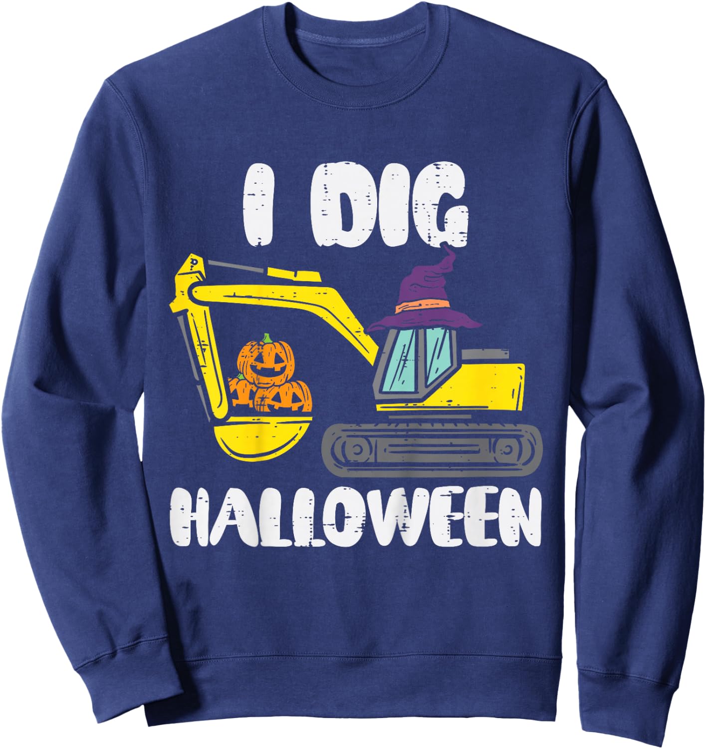 Kids Excavator Dig Halloween Cute Truck Toddler Boys Kids Sweatshirt - Sweatshirt | Navy