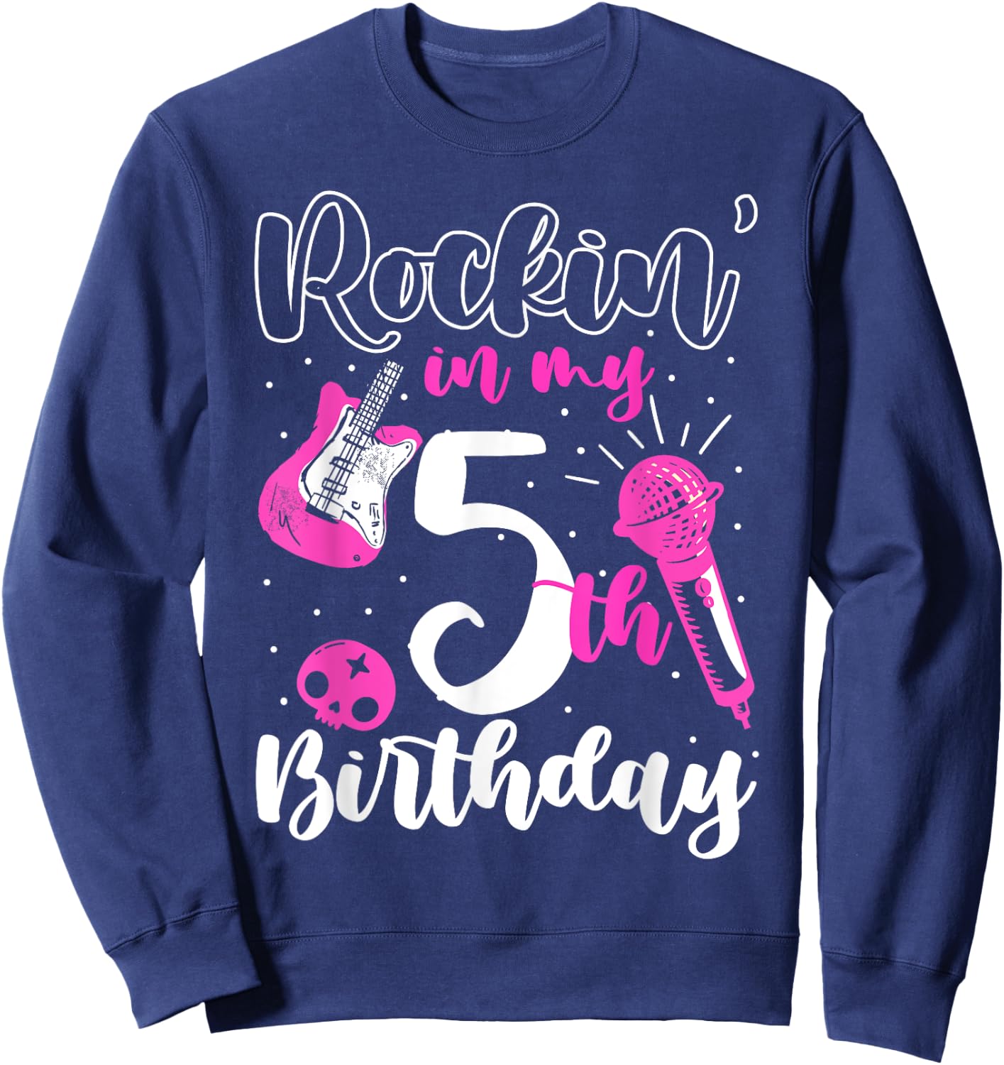 Girls Rockstar Birthday Rock Star Themed Guitar 5th Birthday Sweatshirt - Sweatshirt | Navy