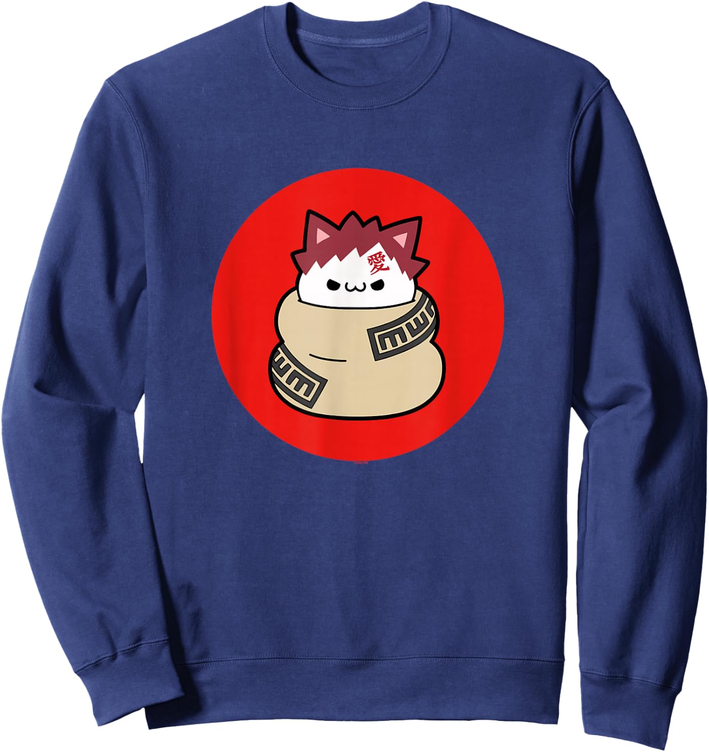 Nyaruto Cute Grumpy Gaara Cat Red Circle Big Chest Portrait Sweatshirt - Sweatshirt | Navy