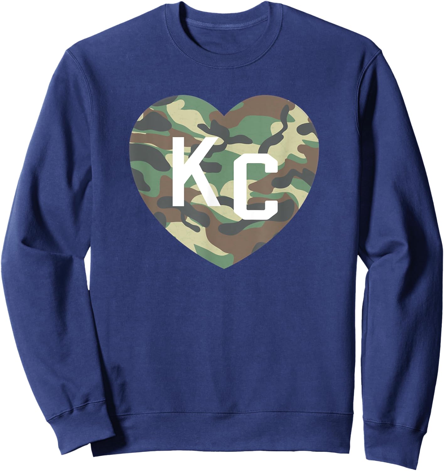 Heart KC Camo Green/Brown Camouflage KC Hearts Kansas City Sweatshirt - Sweatshirt | Navy