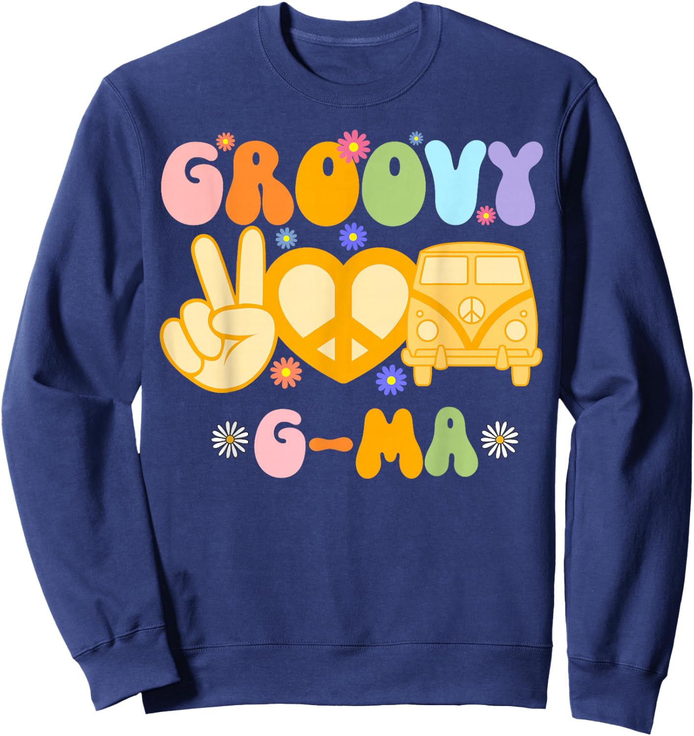 Retro Groovy G-ma Grandma Hippie Family Matching Mothers Day Sweatshirt - Sweatshirt | Navy