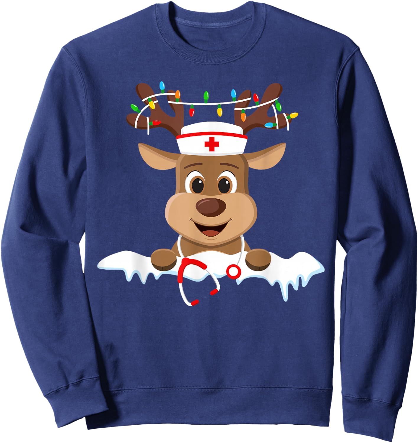 Christmas Nurse Love NICU RN ER Santa Reindeer Nurse Hat Elf Sweatshirt - Sweatshirt | Navy