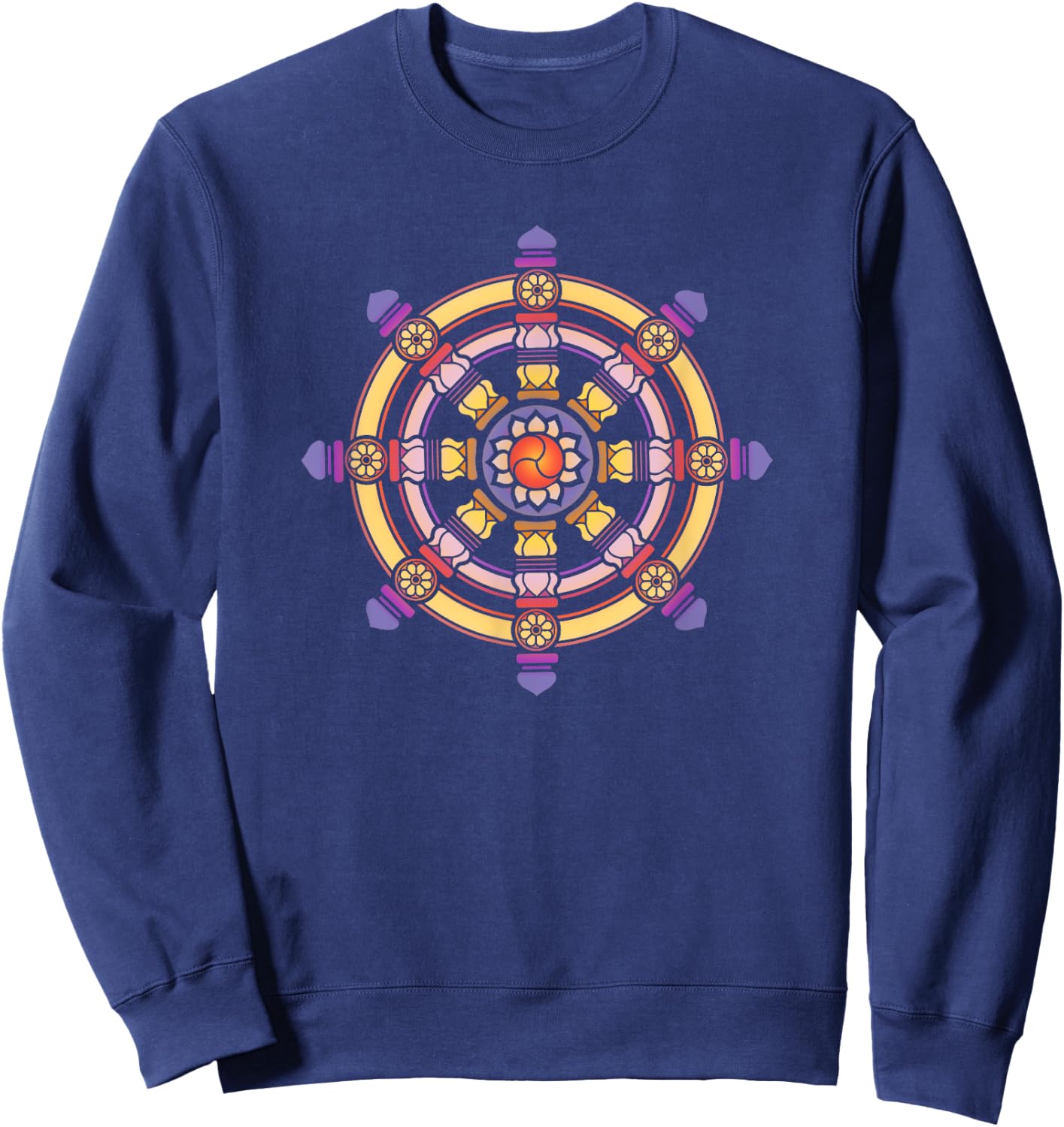 Dharma Wheel Meditation Lotus Chakra Yoga Dharmachakra Karma Sweatshirt - Sweatshirt | Navy