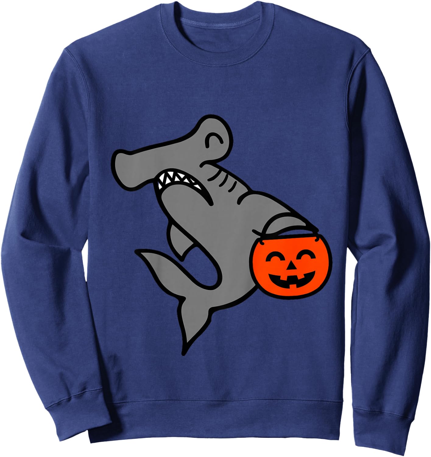 Kids Hammerhead Shark with Pumpkin Bucket Toddler Boys Halloween Sweatshirt - Sweatshirt | Navy