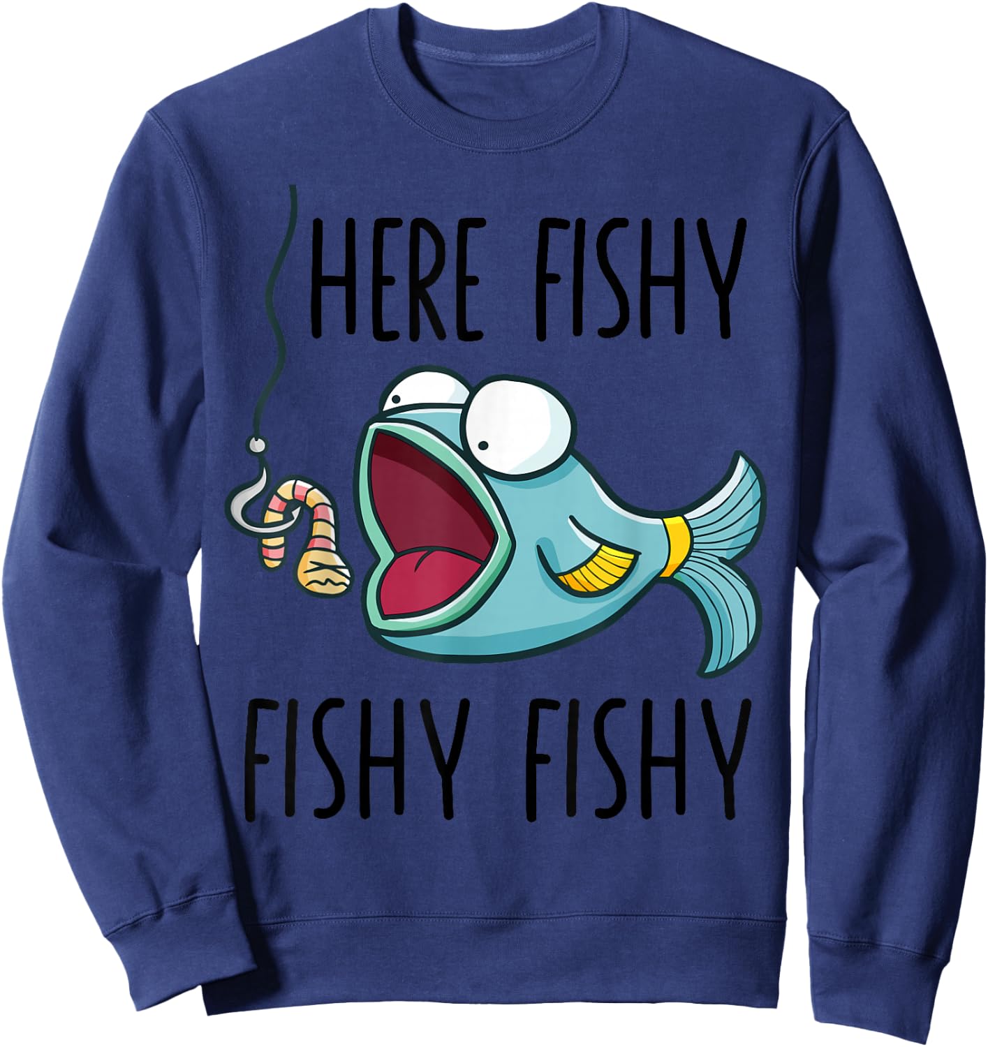 Here-Fishy Shirt Kids Toddler Girls Cute Fish Funny Fishing Sweatshirt - Sweatshirt | Navy