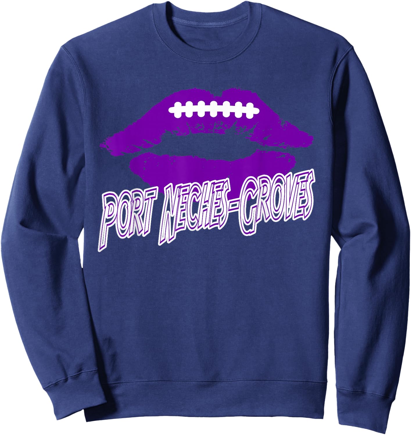 Port Neches-Groves High School Indians Football Lips PNG Sweatshirt - Sweatshirt | Navy