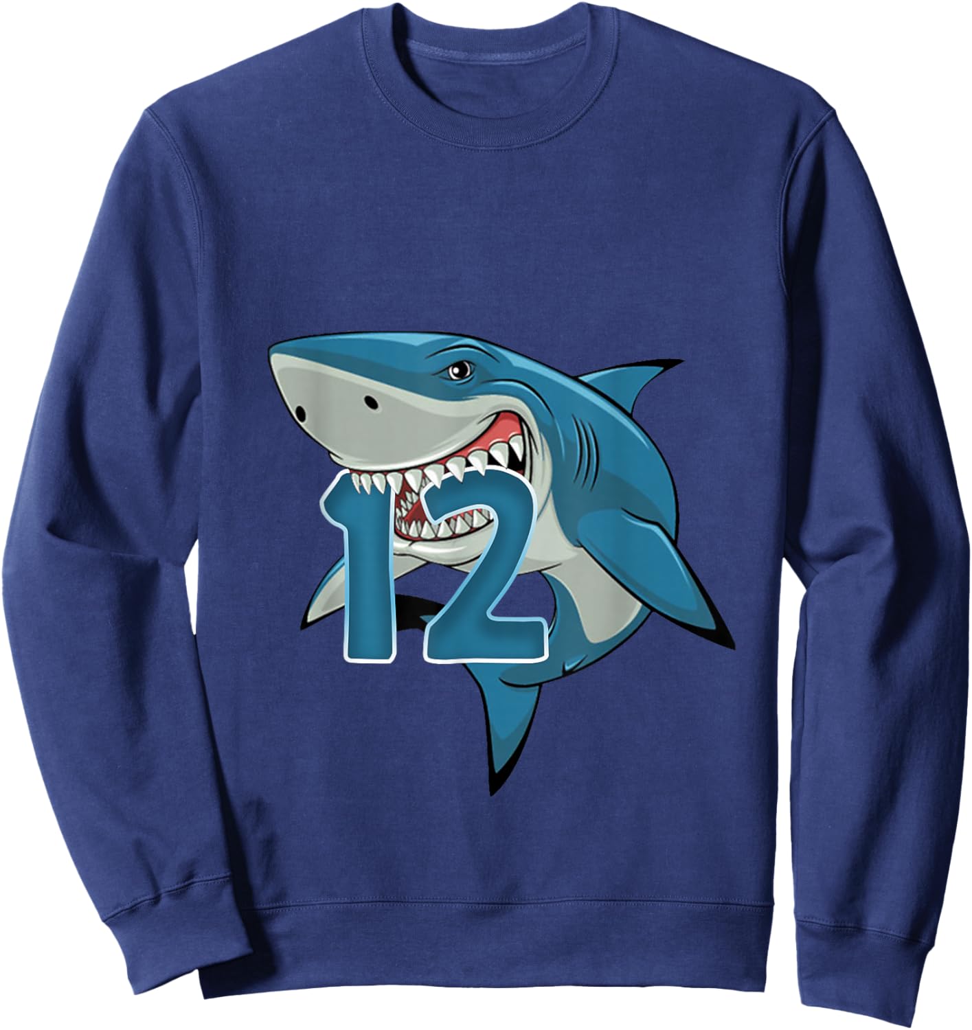 Kids 12 Year Old Shark Shirt 12th Birthday Shark Theme Party Sweatshirt - Sweatshirt | Navy