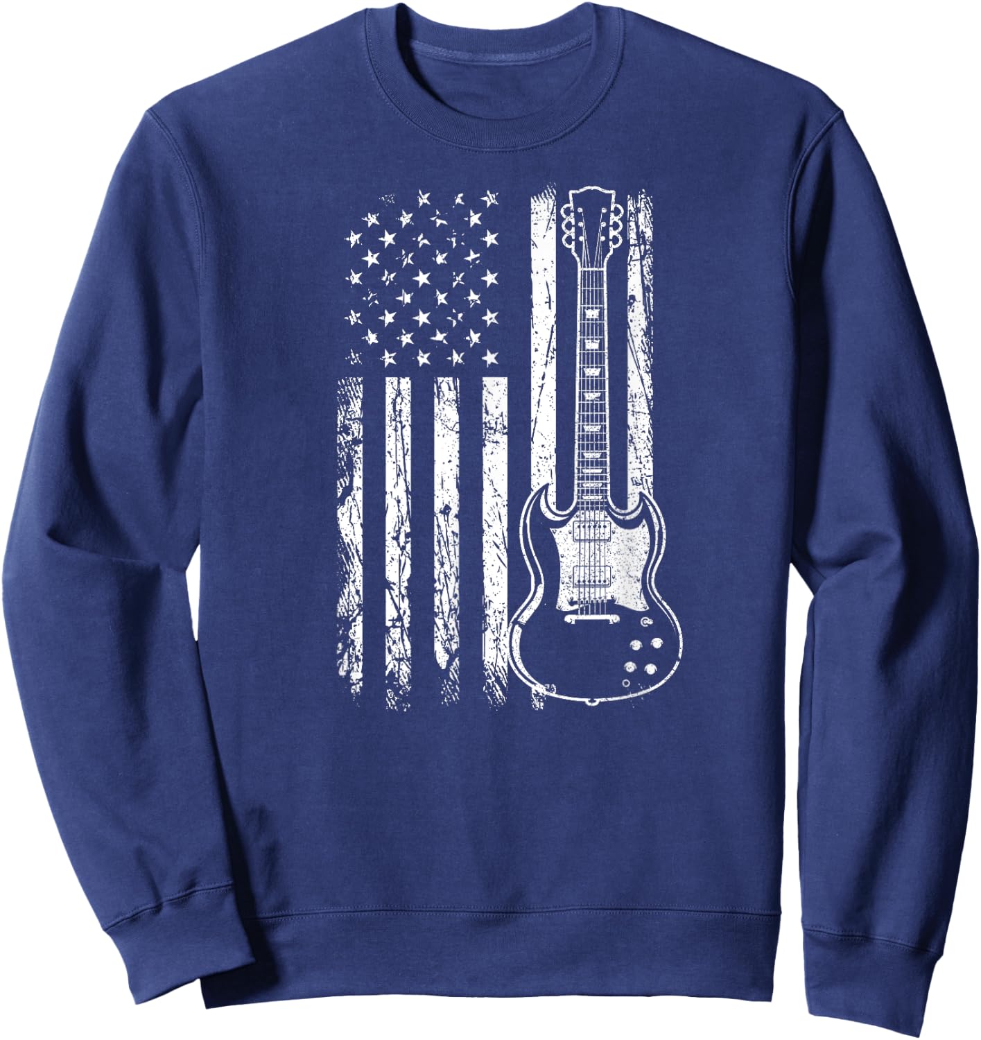 Patriotic SG Type Guitar Player American Flag Guitarist USA Women Men Sweatshirt - Sweatshirt | Navy