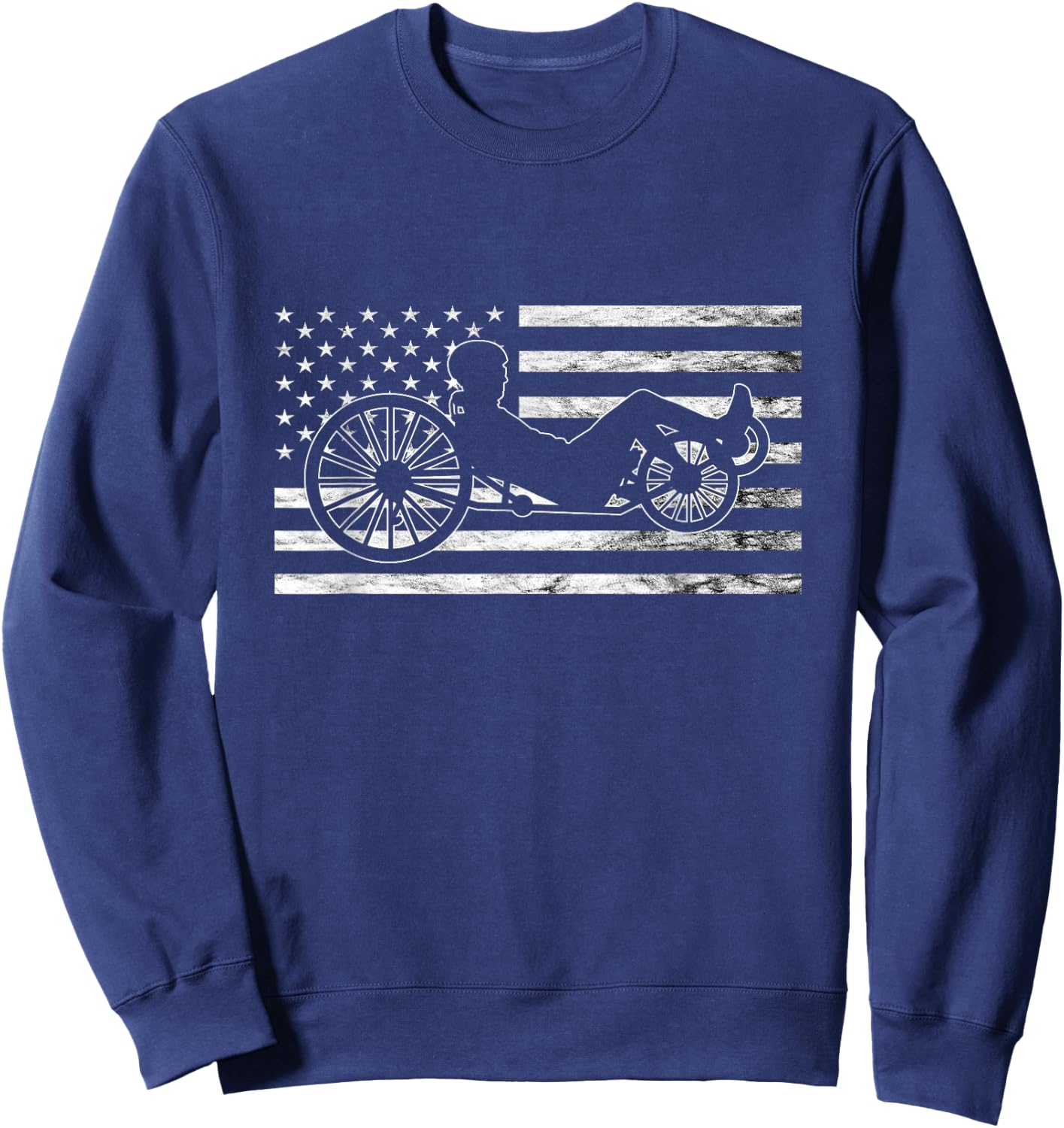 Recumbent Bike Vintage American Flag Triker Recumbent Trike Sweatshirt - Sweatshirt | Navy