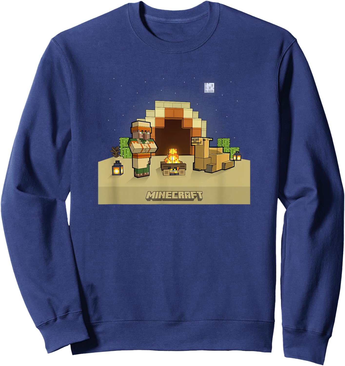 Minecraft Vanilla Villager & Camel Desert Fireplace At Night Sweatshirt - Sweatshirt | Navy