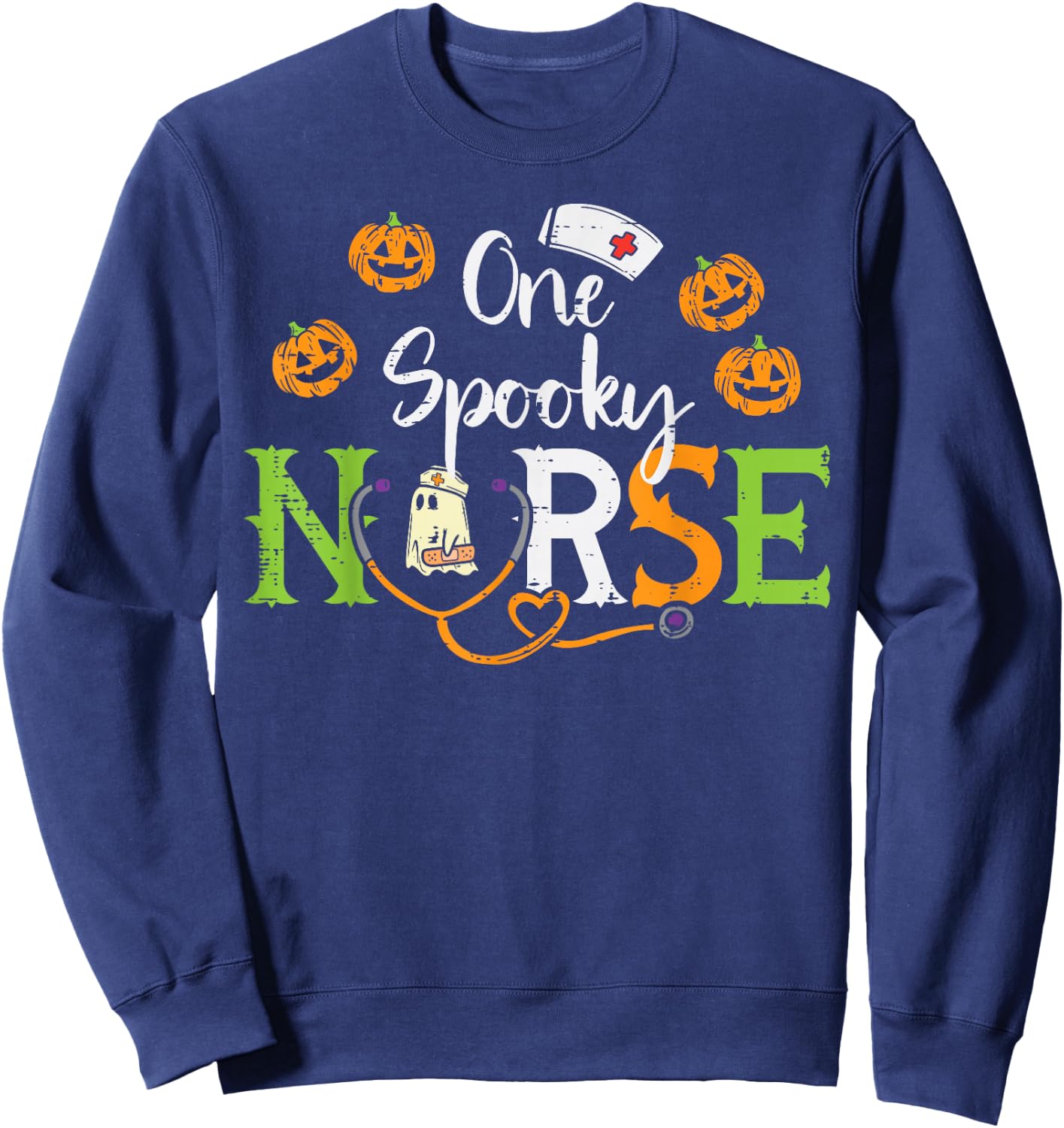 One Spooky Nurse Ghost Stethoscope Halloween Costume Nursing Sweatshirt - Sweatshirt | Navy