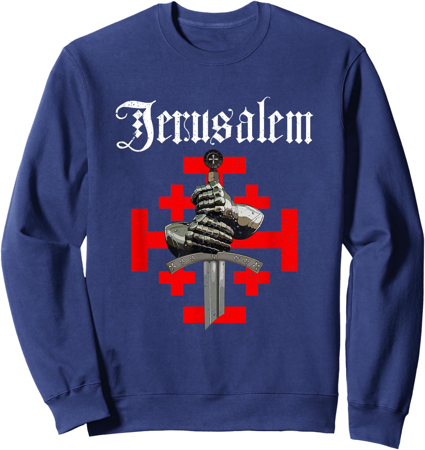 Jerusalem Kingdom Cross Knight Templar Glove And Sword Sweatshirt - Sweatshirt | Navy