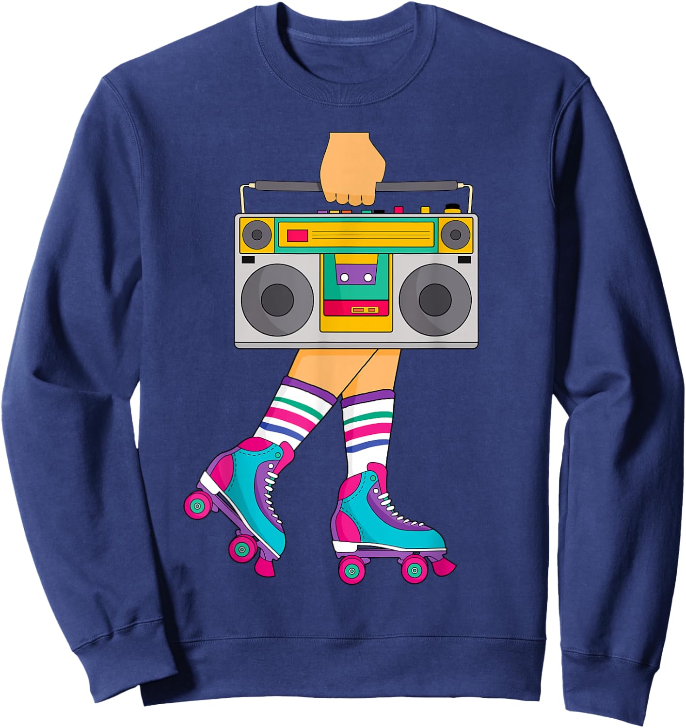 Roller Skate Retro 80s Skating Roller Disco Skater Girl Sweatshirt - Sweatshirt | Navy