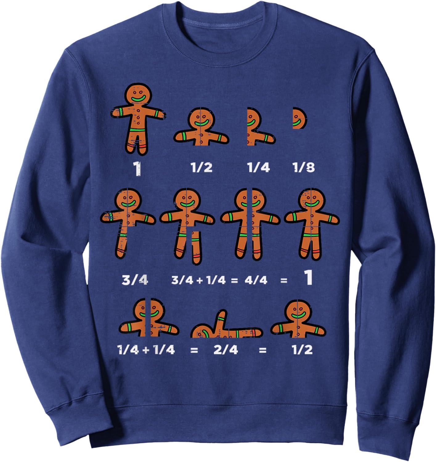 Christmas Gingerbread Fraction Cute Xmas Cookie Math Teacher Sweatshirt - Sweatshirt | Navy