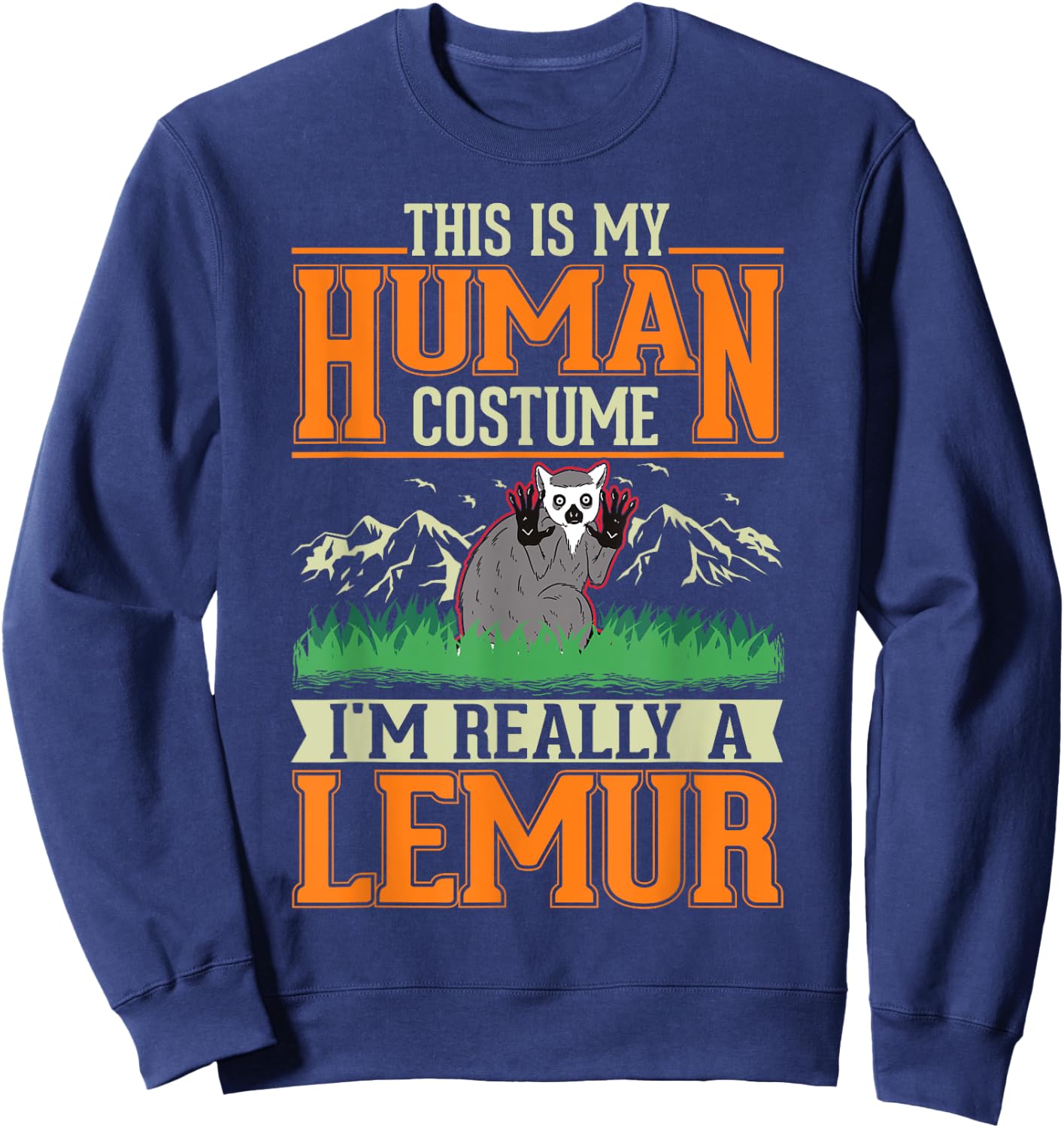 Lemur Human Costume Halloween Lemur Sweatshirt - Sweatshirt | Navy