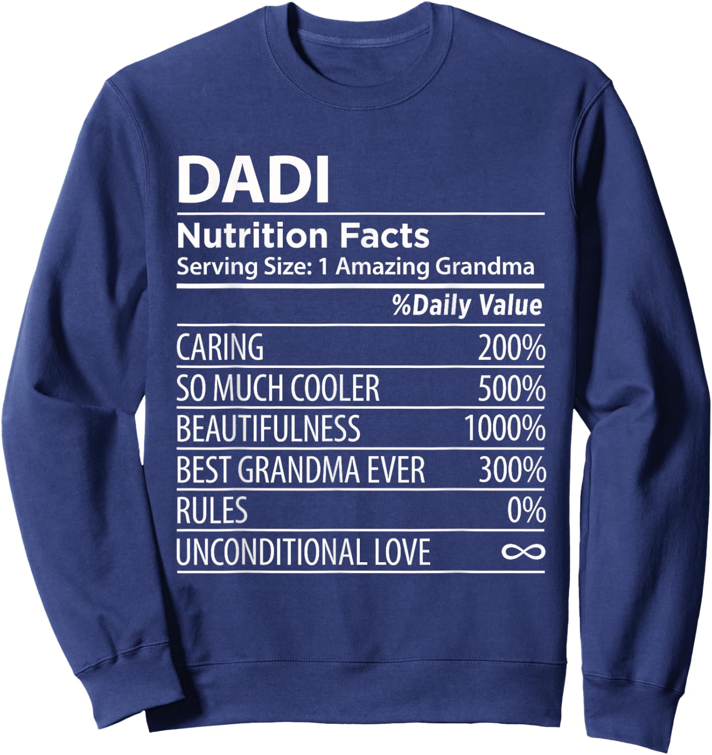 Dadi Nutrition Facts | Funny Indian Grandma Sweatshirt - Sweatshirt | Navy