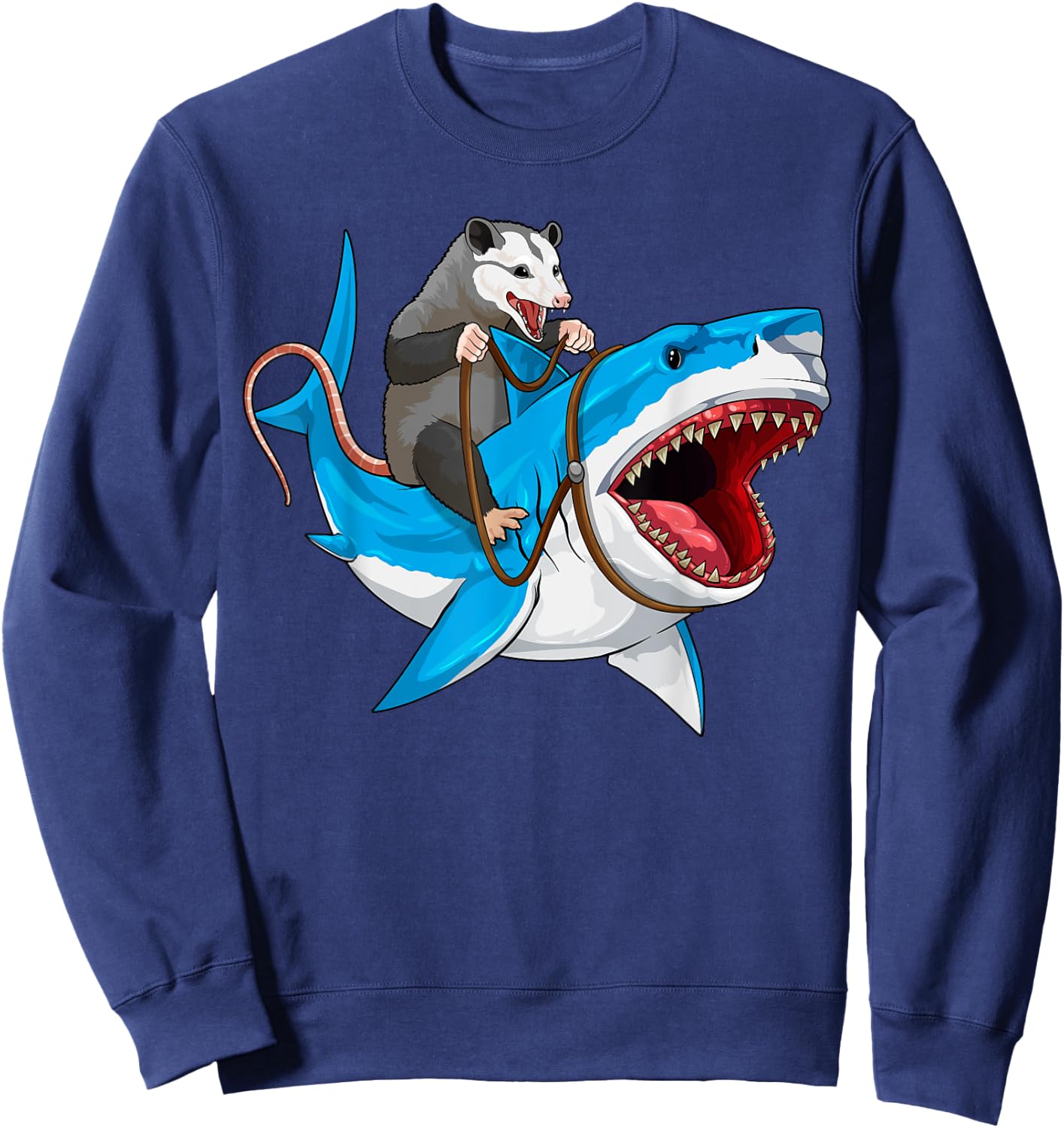 Funny Opossum Riding Shark Possum Trash Marsupial Mashup Sweatshirt - Sweatshirt | Navy