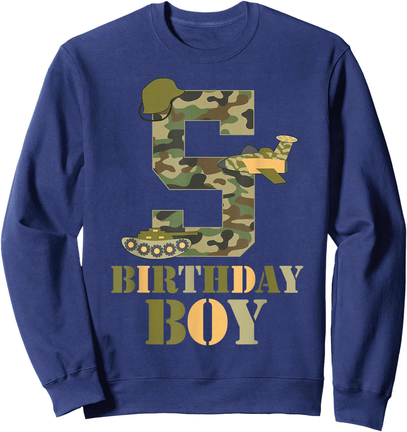 5th Birthday Military Themed Camo Boys 5 Years Old Soldier Sweatshirt - Sweatshirt | Navy
