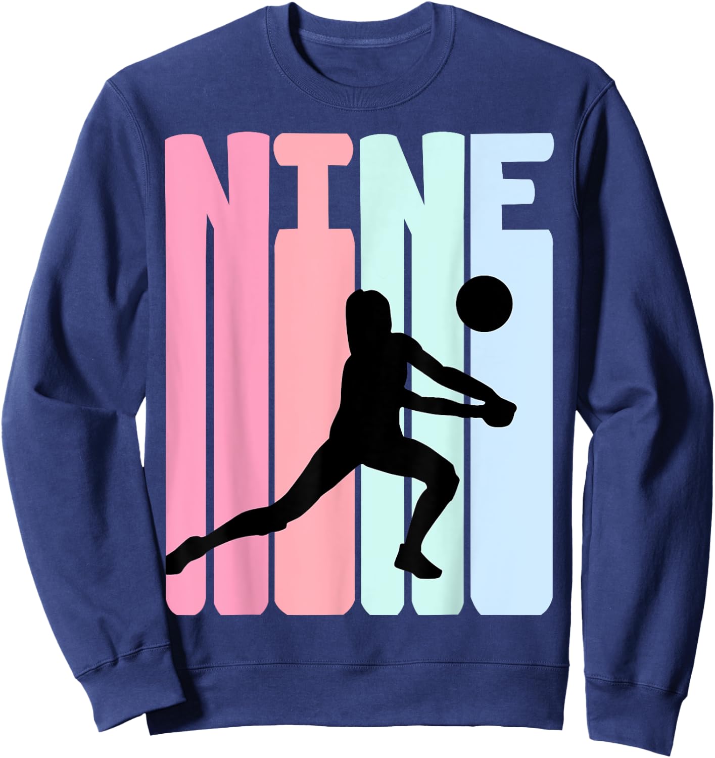 9th Birthday Retro Volleyball Girl Player 9 Years Old Kids Sweatshirt - Sweatshirt | Navy