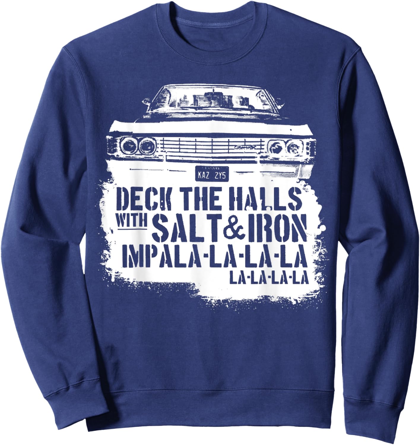 Deck Funny The Funny Halls With Salt & Iron Impala la la Sweatshirt - Sweatshirt | Navy
