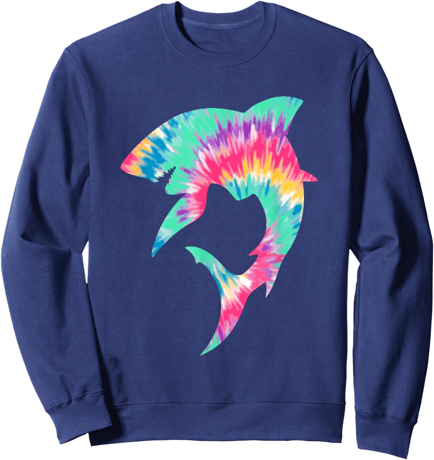 Shark Lover Shark Tie Dye Y2K Aesthetic Retro Groovy Fishing Sweatshirt - Sweatshirt | Navy