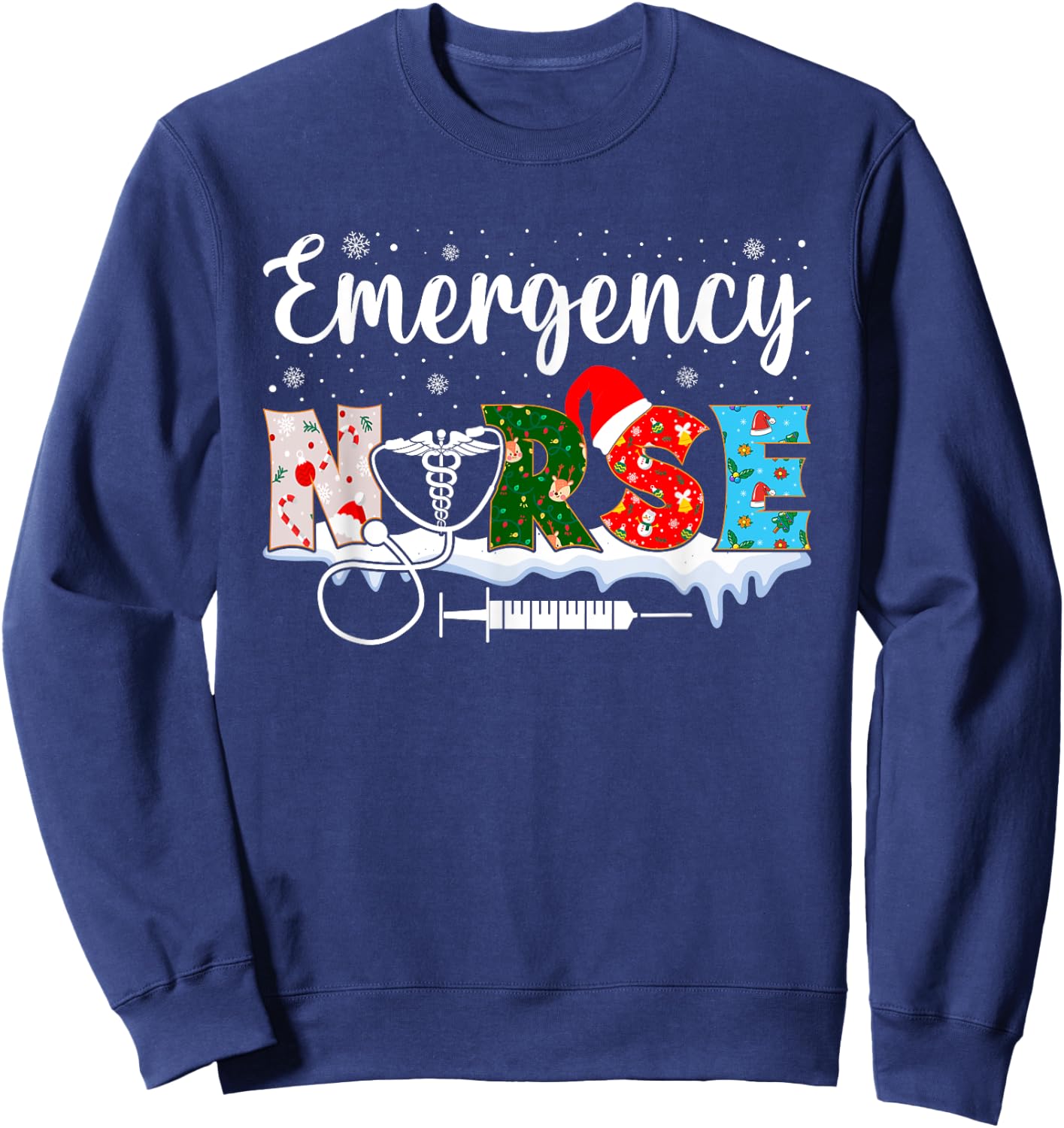 Emergency Nurse Christmas ER Nursing Practitioner Xmas Nurse Sweatshirt - Sweatshirt | Navy