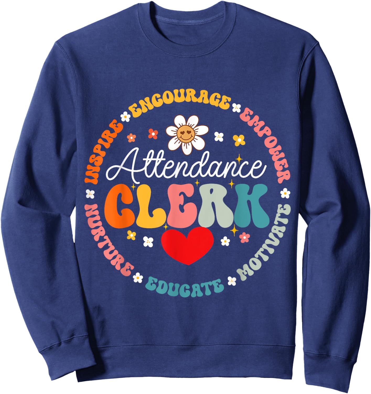 Groovy Attendance Clerk Back to School Appreciation Week Sweatshirt - Sweatshirt | Navy