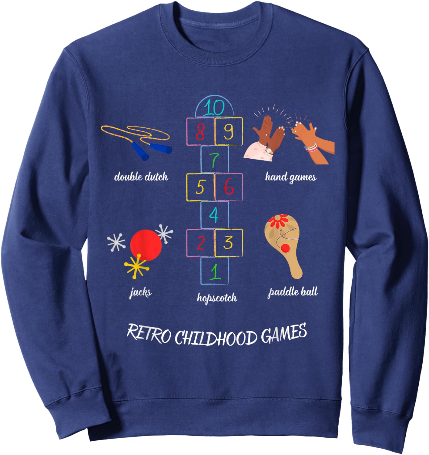 Vintage Childhood Outdoor Games Double Dutch Hopscotch Jacks Sweatshirt - Sweatshirt | Navy