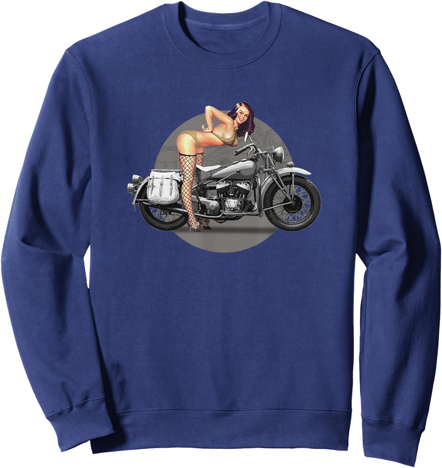 Pin-up Girl Classic Motorcycle Retro WW2 Sweatshirt - Sweatshirt | Navy